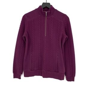 ORVIS Jacquard Cable Knit 1/4 Zip Pullover Sweater Purple S